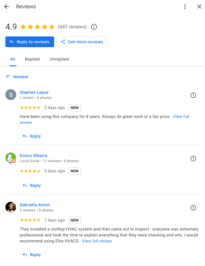 Google reviews snapshot